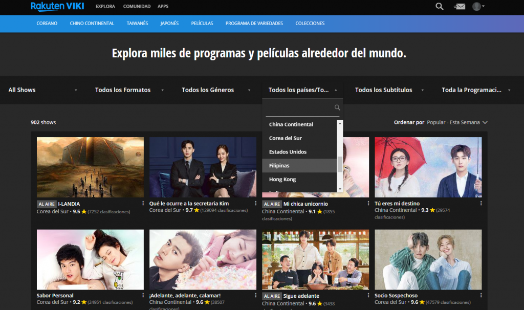 Ejemplo de sección Explorar de Viki